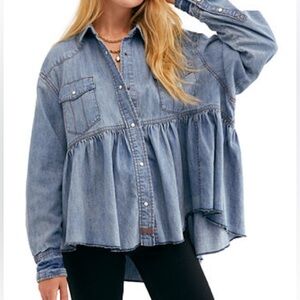 Free People We the Free Dylan Babydoll Chambray Shirt Small